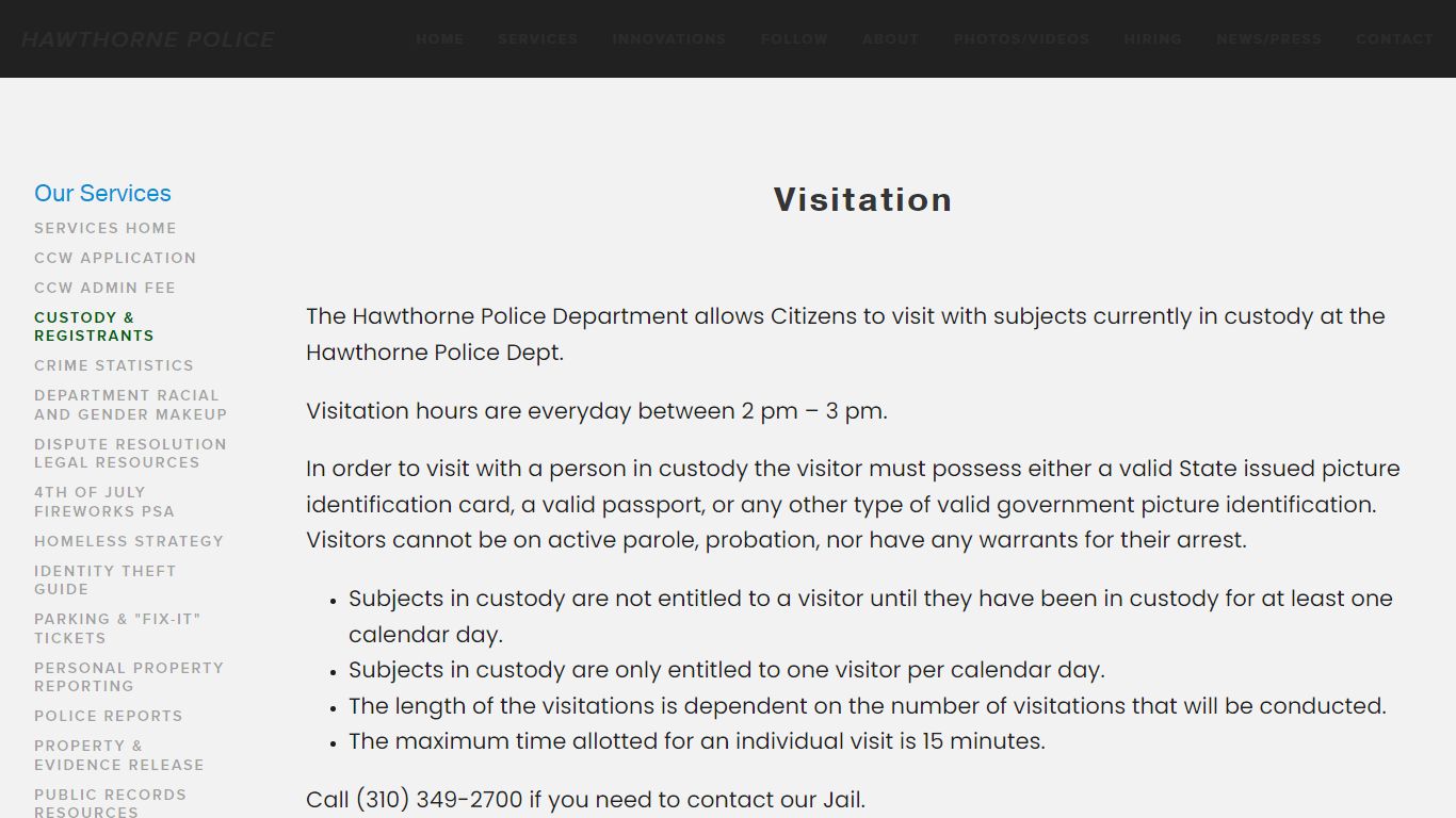 Custody & Registrants — Hawthorne police