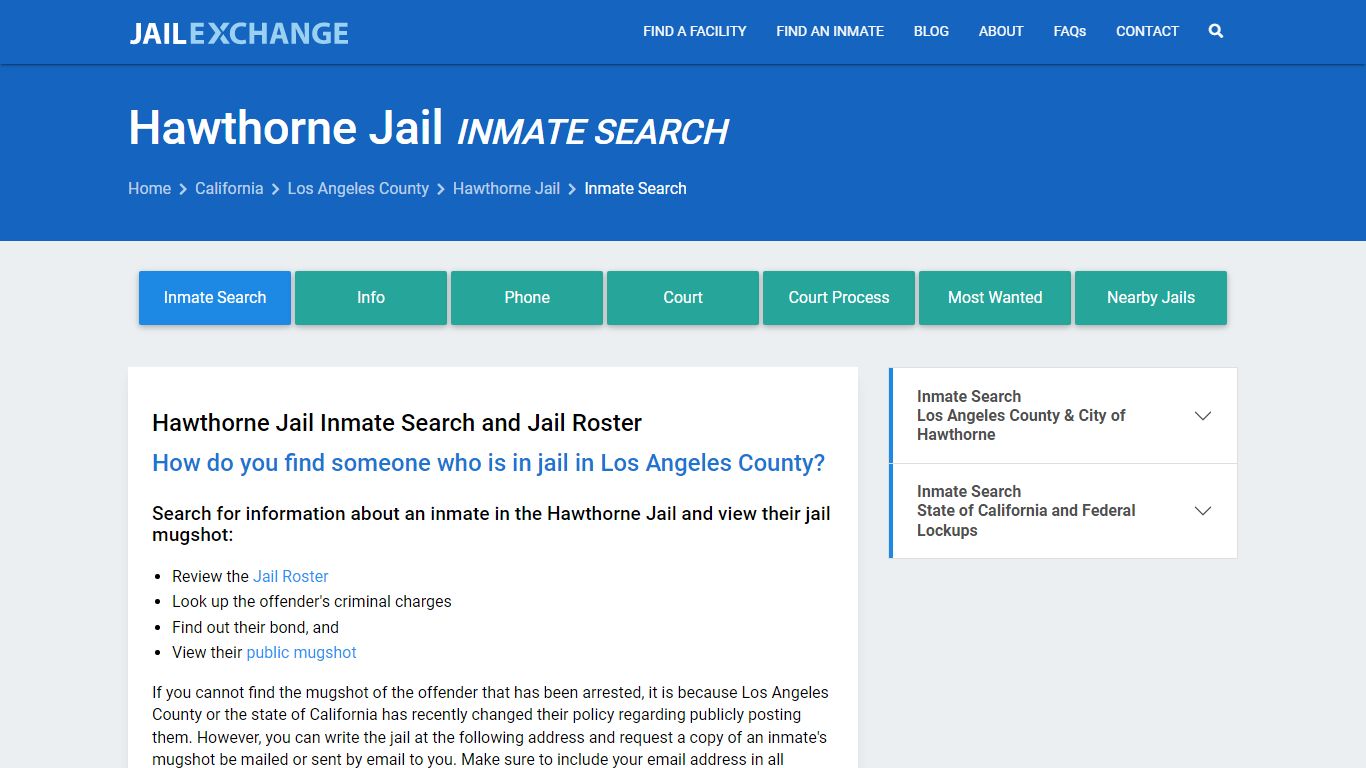 Inmate Search: Roster & Mugshots - Hawthorne Jail, CA